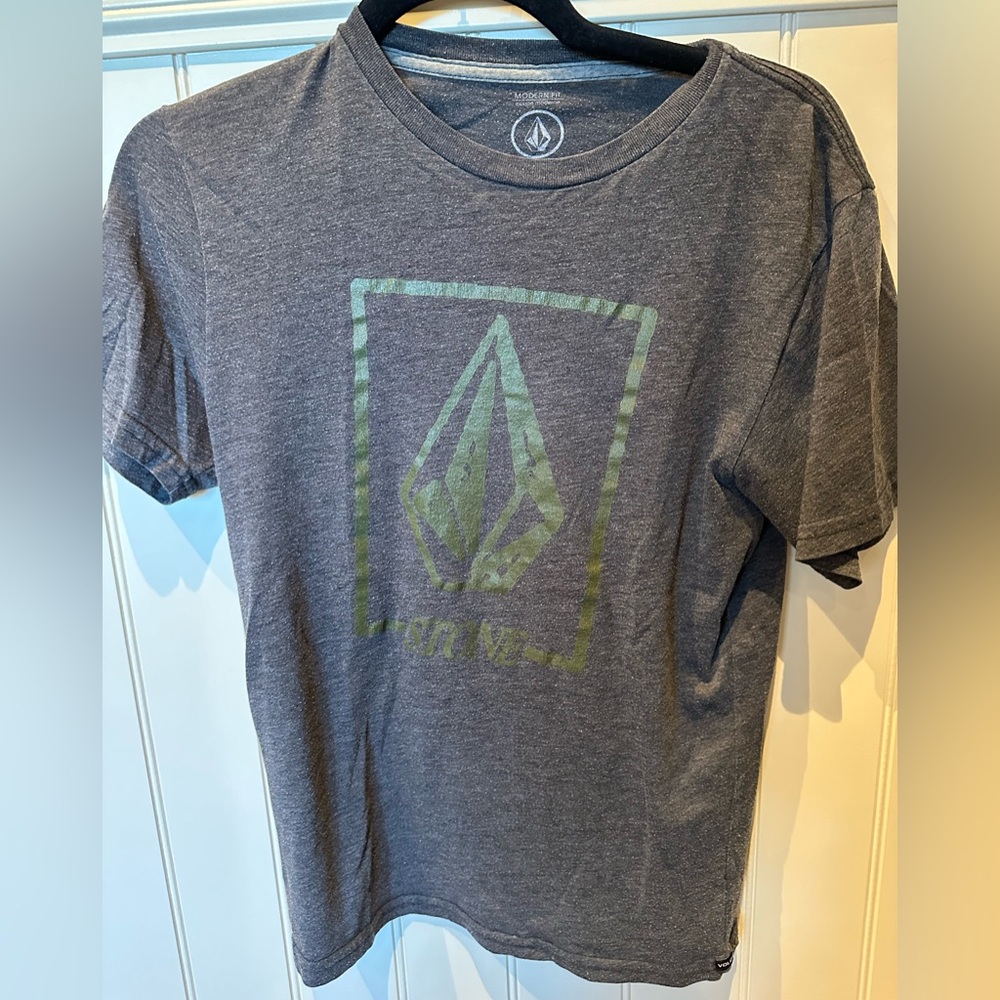 VOLCOM Boys Size Large Youth Grey & Green Short Sleeve Tee Shirt